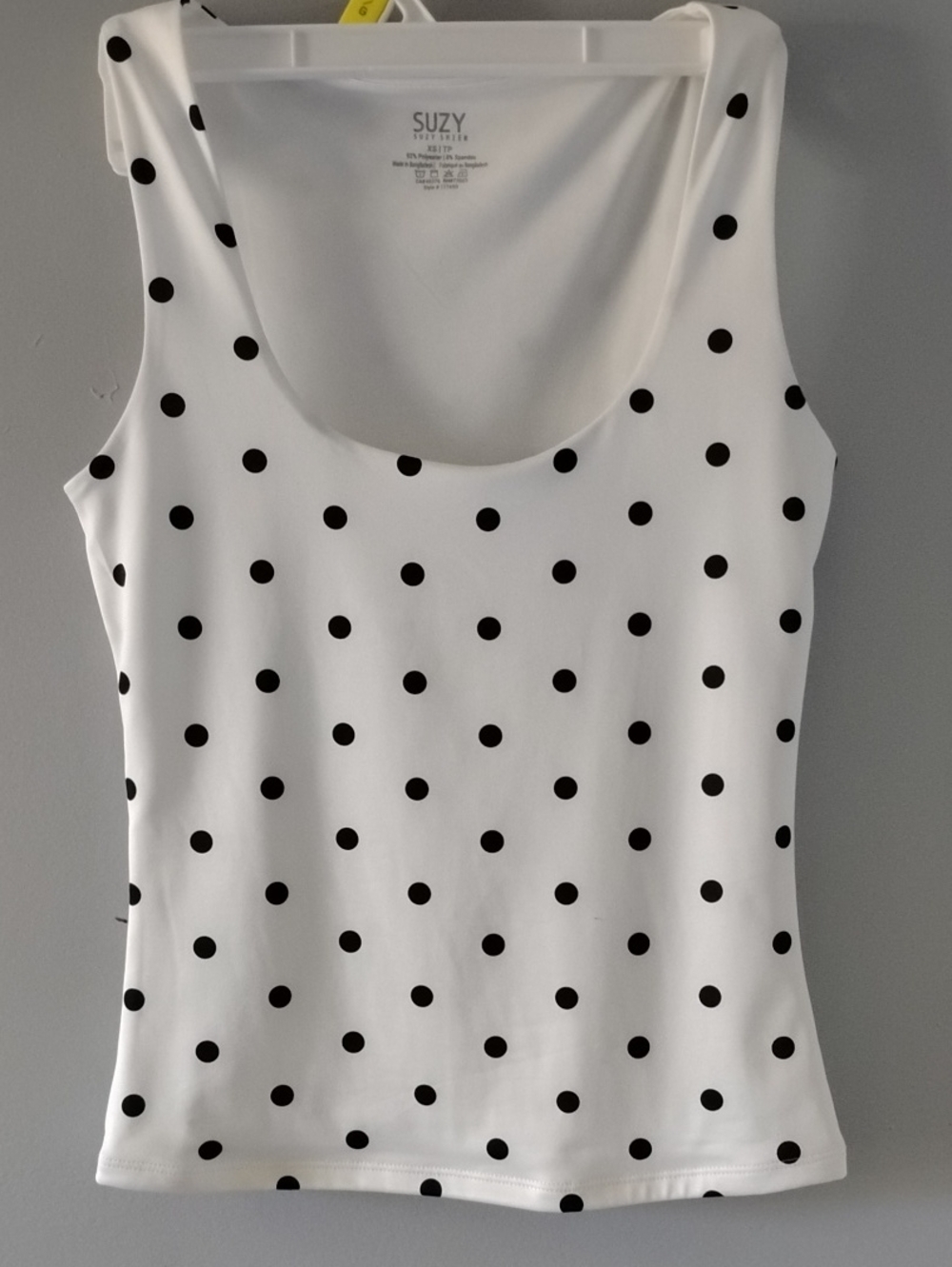 Suzy Shier White Tank Top with Black Polka Dots